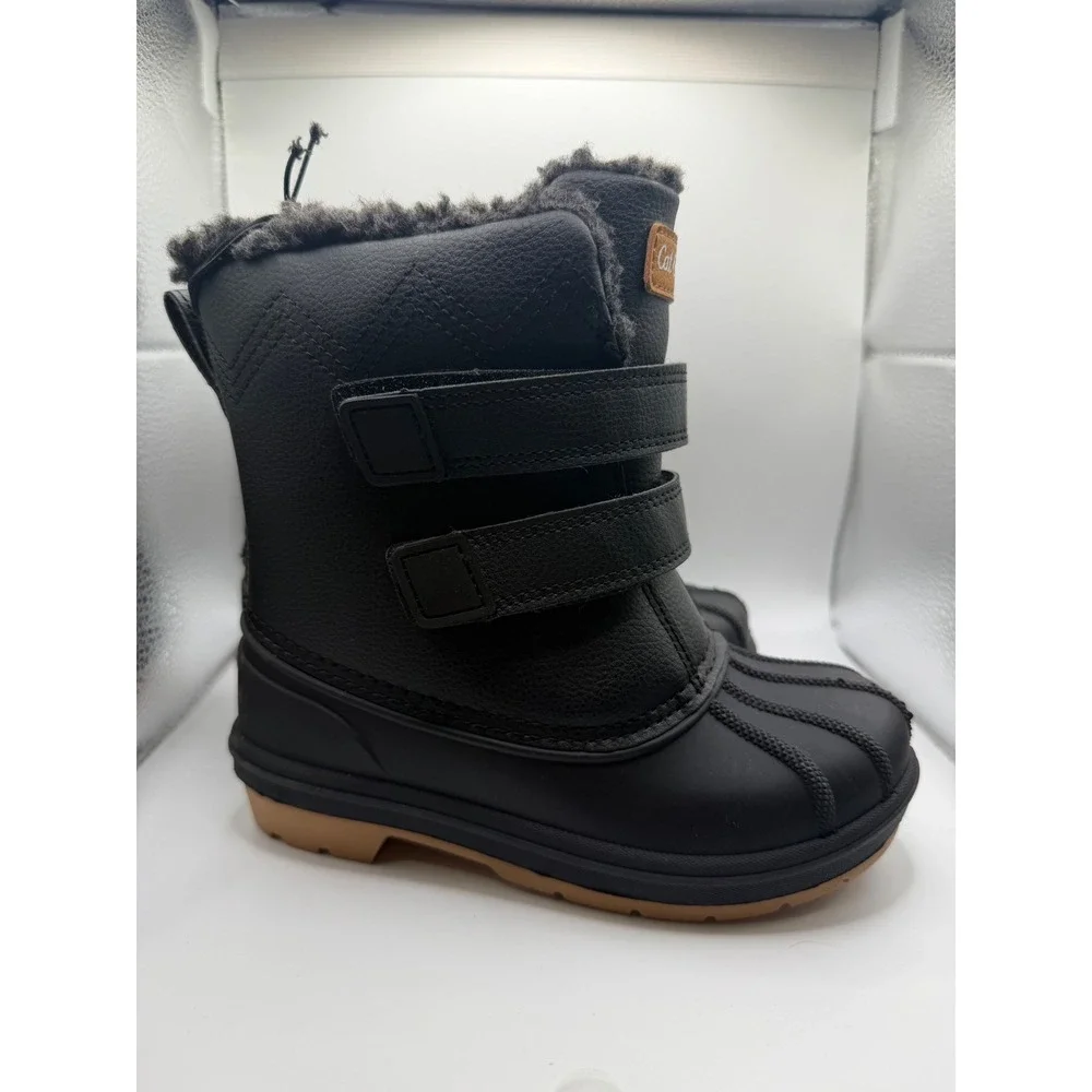 Cat & Jack Kids Black Snow Boots Faux Fur Lined Winter Duck Boots Size 11 NEW